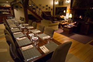 The dinning room in the Tweedsmuir Lodge, Bella Coola, british Columbia.
